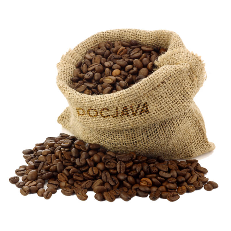 an open coffee bag with the docjava logo