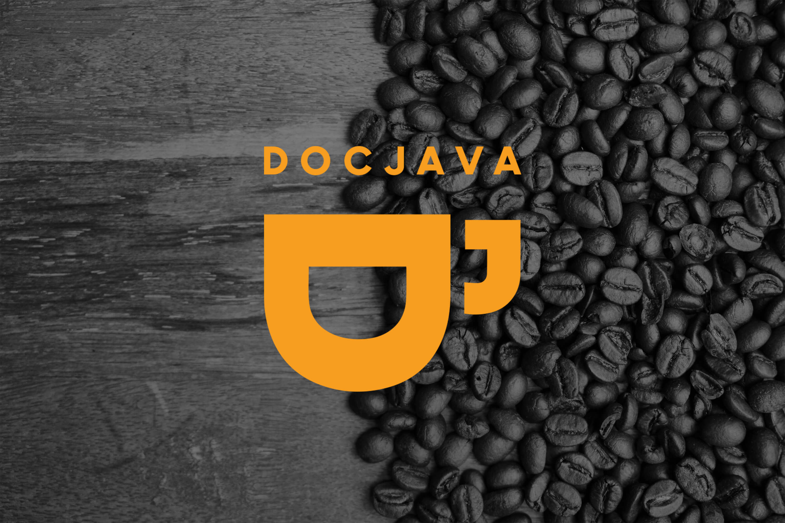 roasted coffee beans with the doc java logo displayed over the top